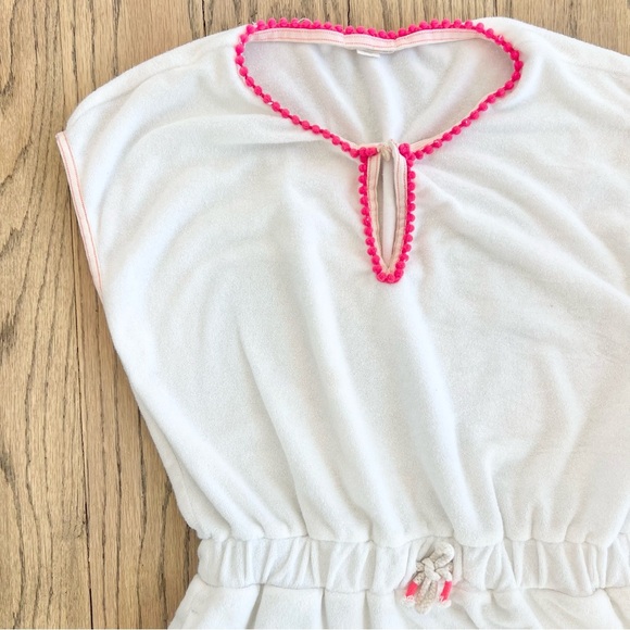 Crewcuts J Crew Girls White Terrycloth Pink Pom Pom Trim Swim Coverup Size 12 - Picture 2 of 7